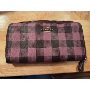 Coach Gingham Purple Black Zip Around Wallet